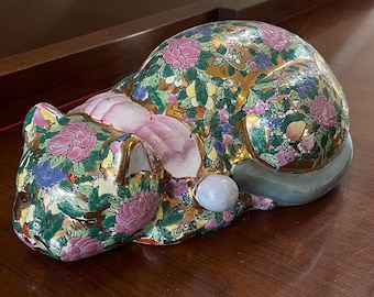 Gato durmiendo de porcelana oriental chinoiserie vintage