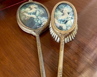Vintage Art Deco Vanity Set Hand Mirror & Hair Brush - Etsy display picture 1
