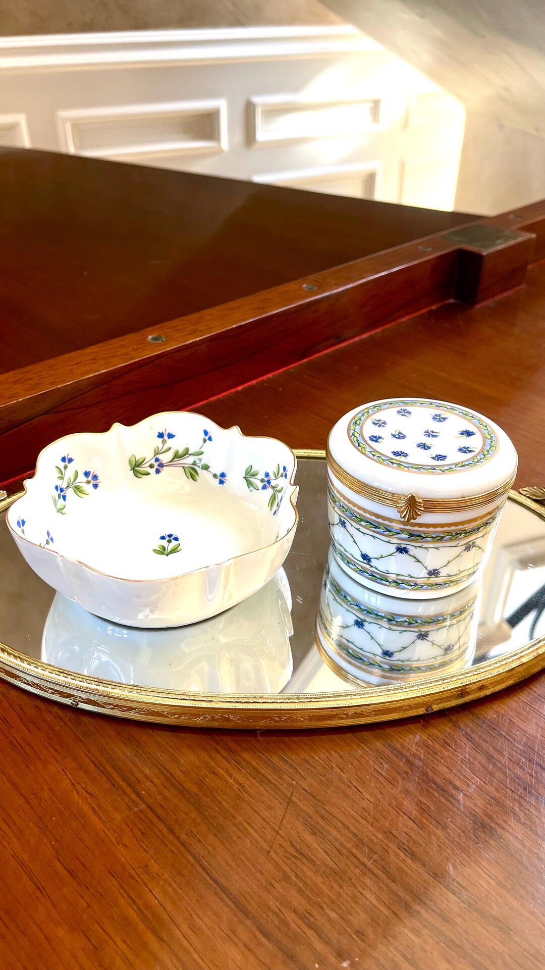 リモージュ磁器の箱と皿2点セット、リモージュの小物入れ、リモージュ