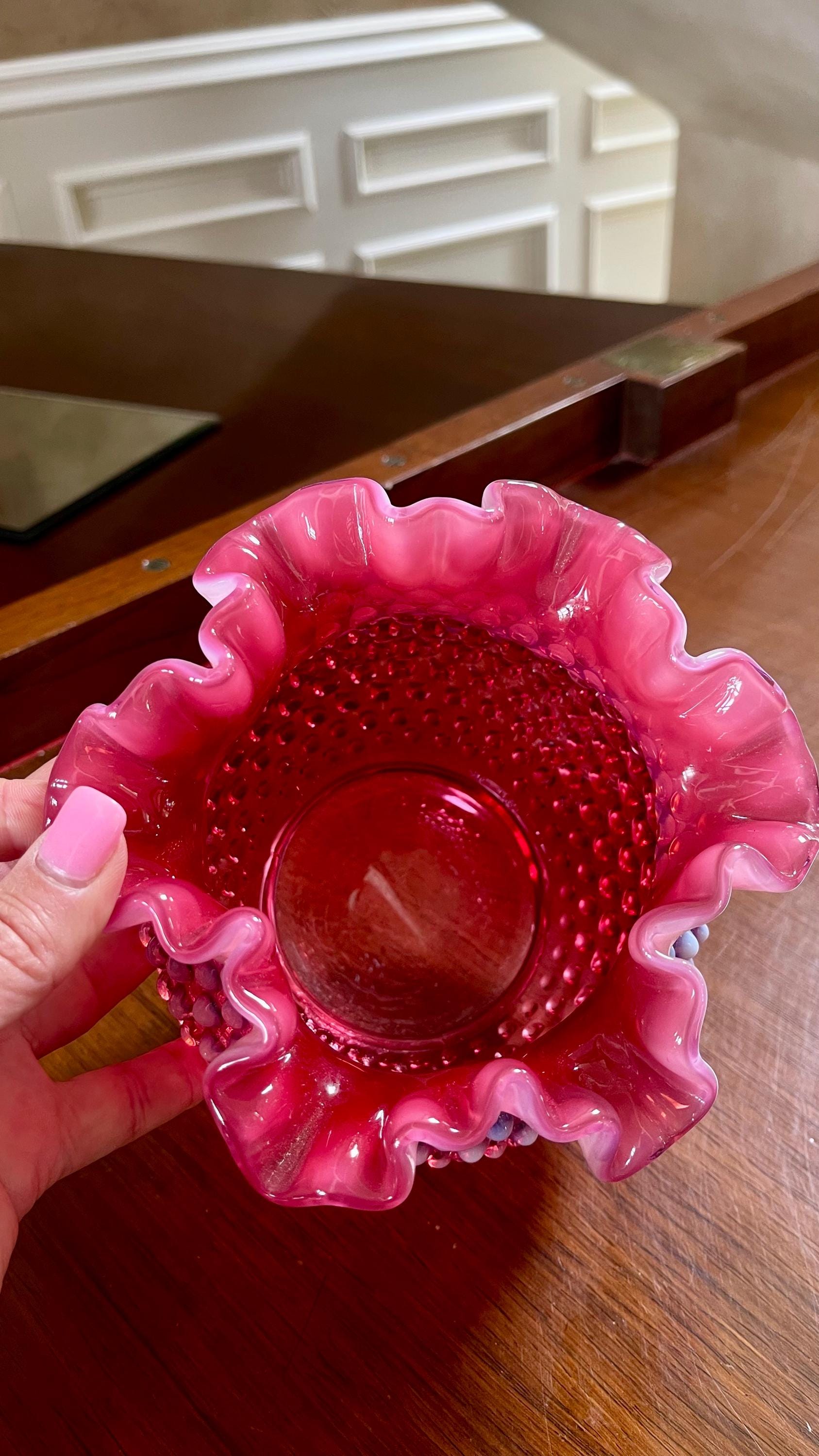 ヴィンテージ フェントン オパールセント クランベリー ローズ ボウル