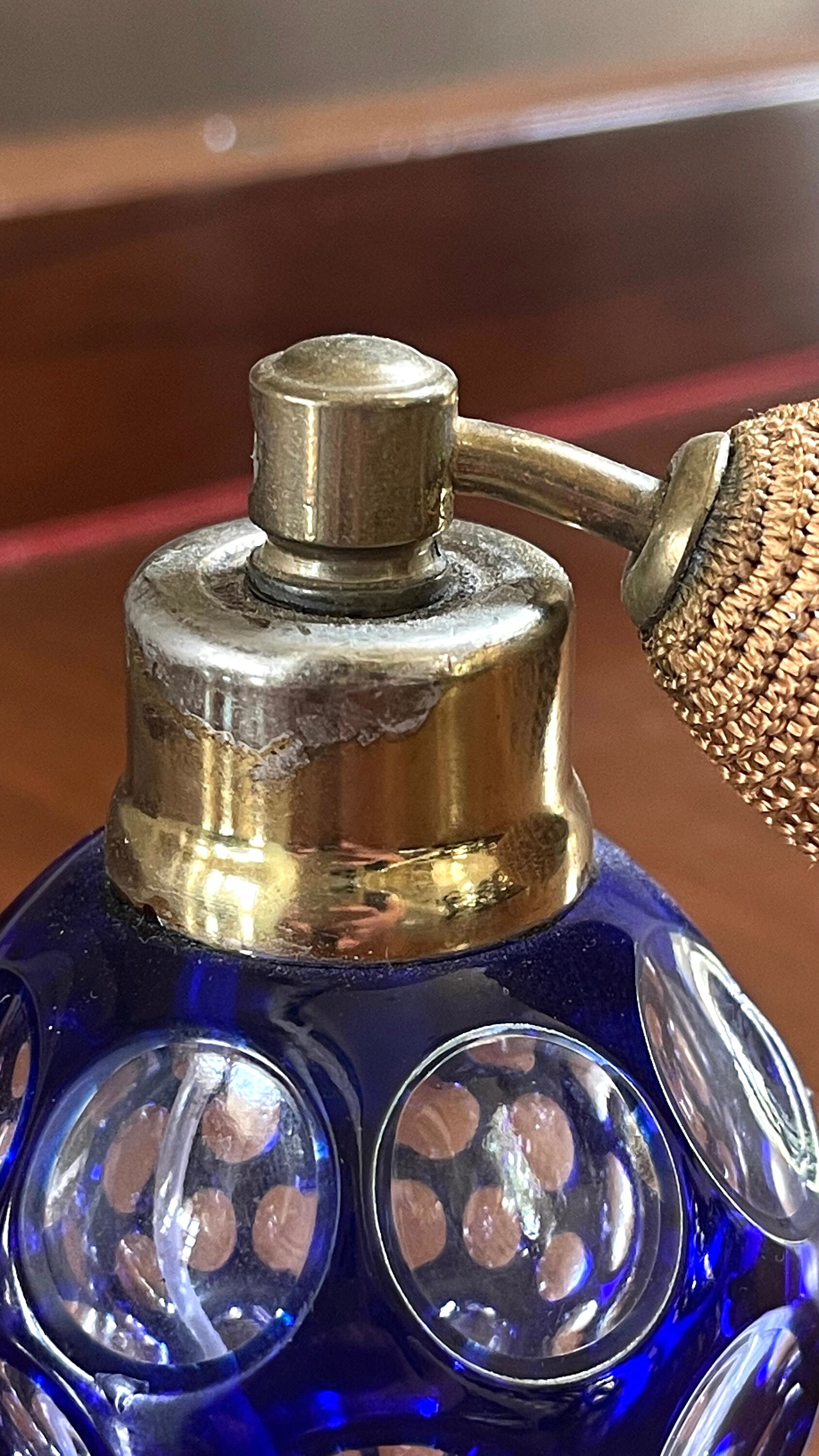 ハンドカットクリスタルコバルトブルーカットクリア香水瓶; ボヘミア