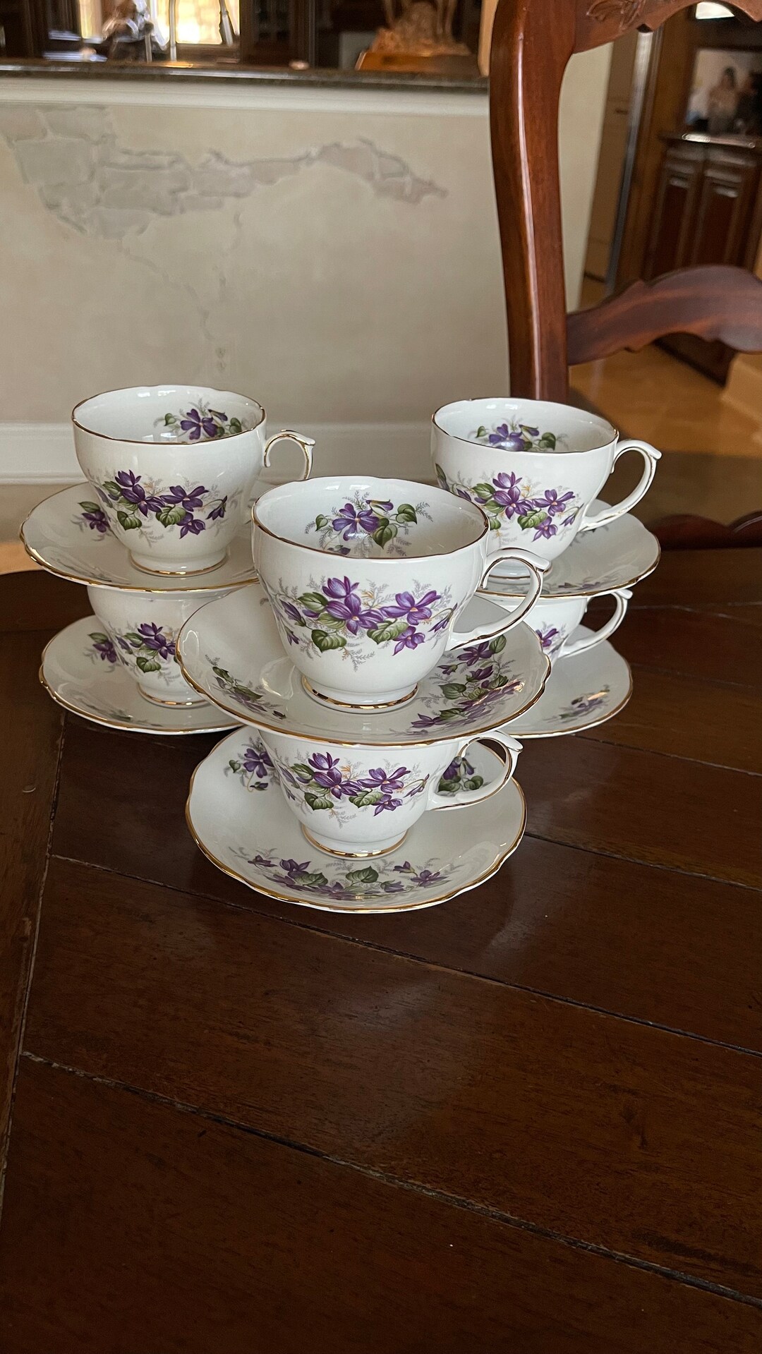 Set of 6 Violets Duchess Bone China England Cup and Saucer Sets Etsy