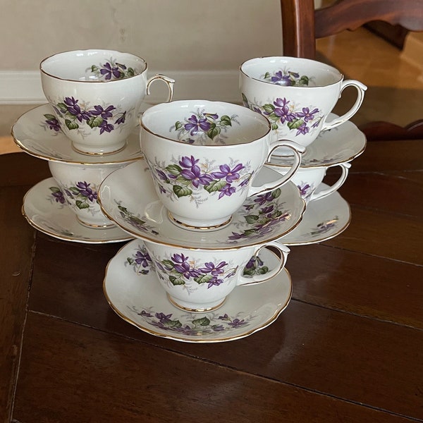 Set of 6 Violets Duchess Bone China England Cup and Saucer Sets