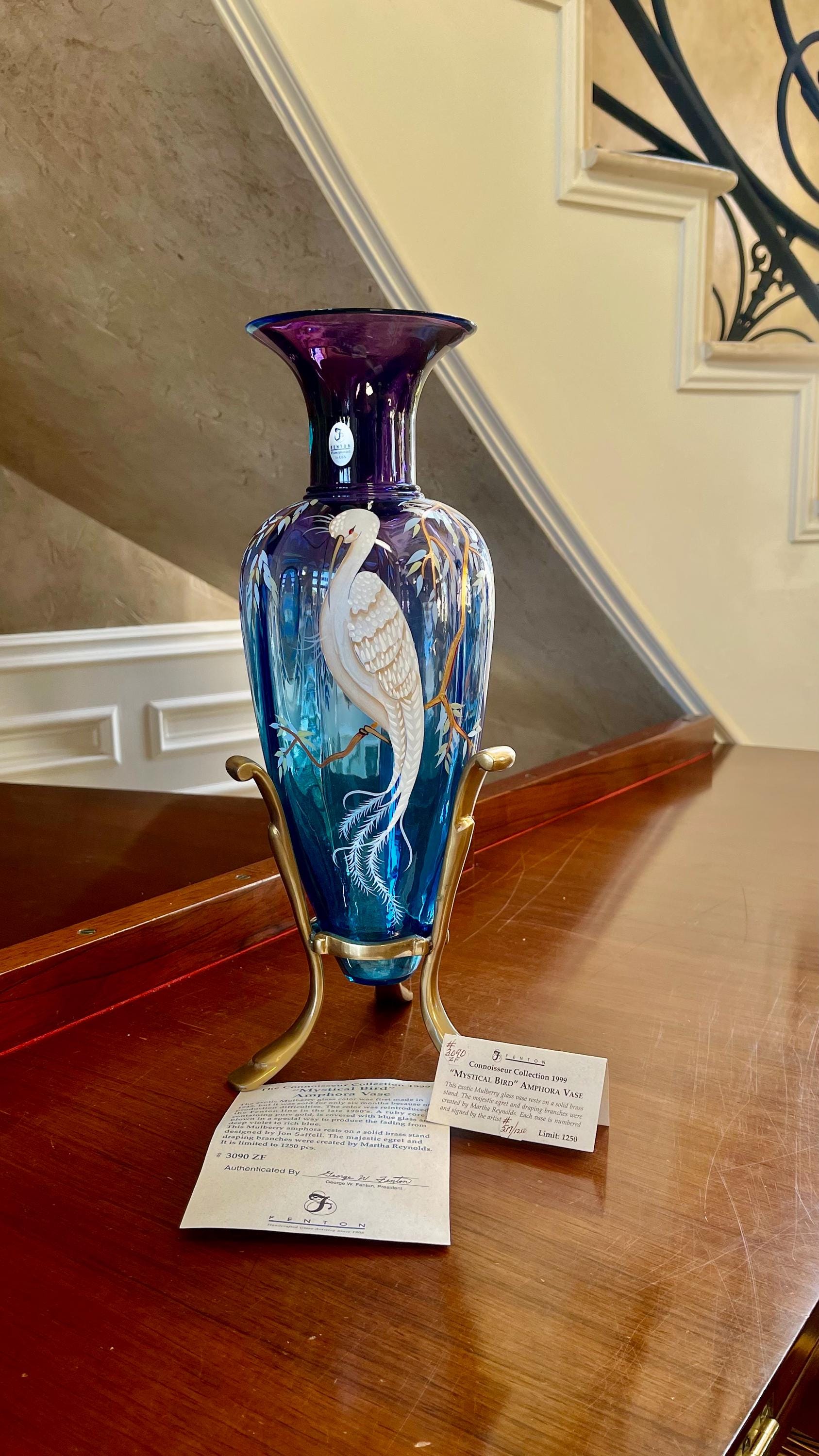 Fenton Glass “mystical Bird” Mulberry Ombré Limited Edition