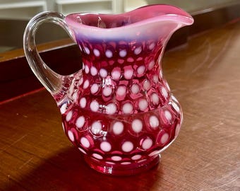 Fenton Cranberry Opalescent Coin Dot Small Pitcher or Creamer