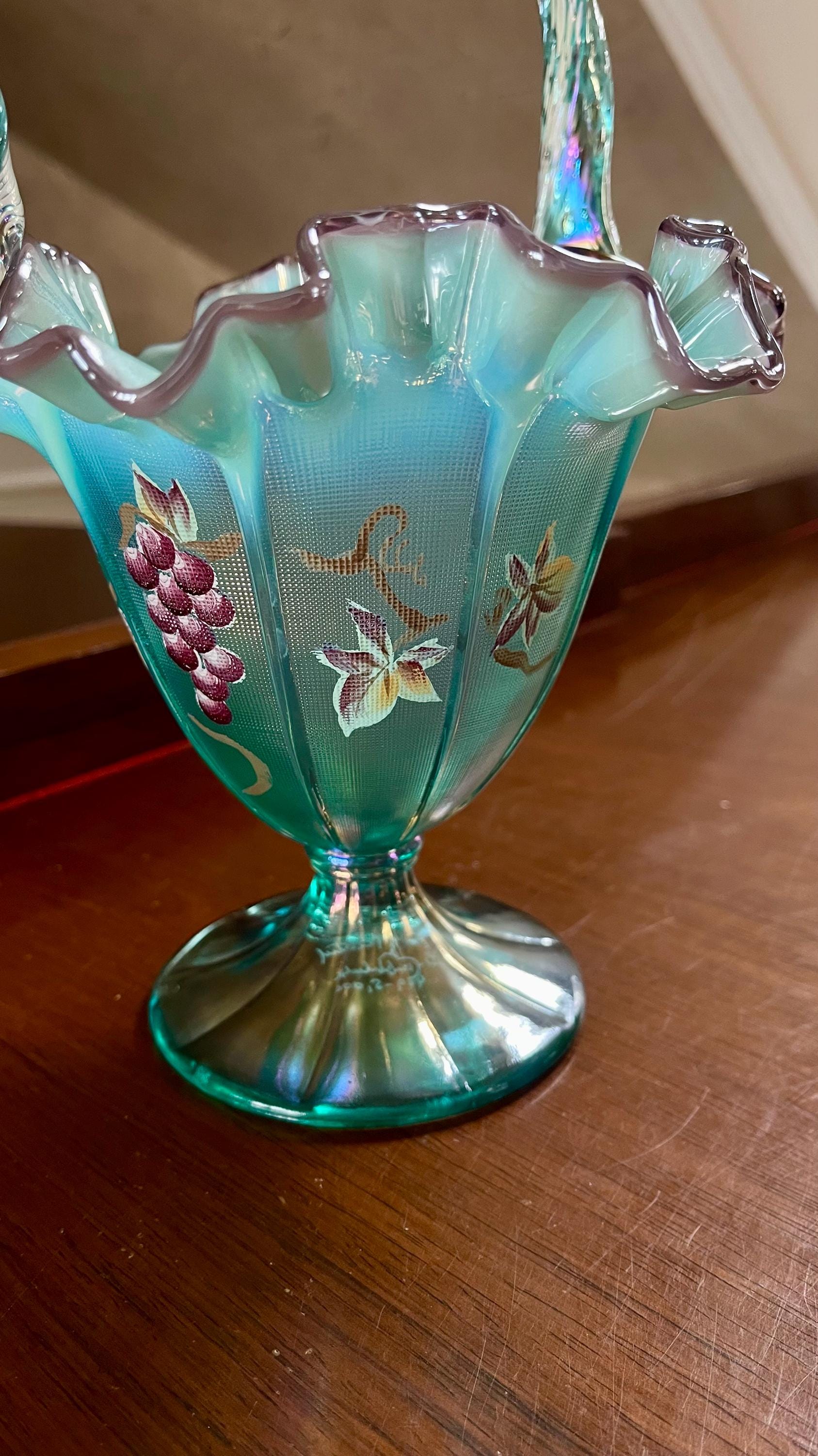 Fenton Glass Plum Crest 10.5” Hand Painted 1993 Limited
