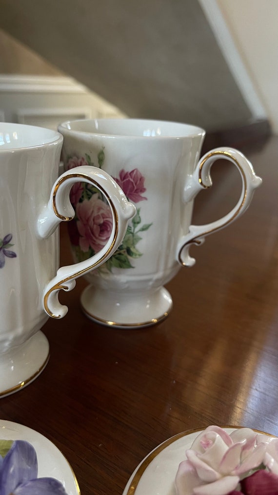 Tazza Da Tè In Ceramica Stile Inglese - Set Con Piatto, Motivo Floreale Verde