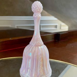 Fenton Glass Hand Bell Pink Iridescent; Fenton Glass Bell