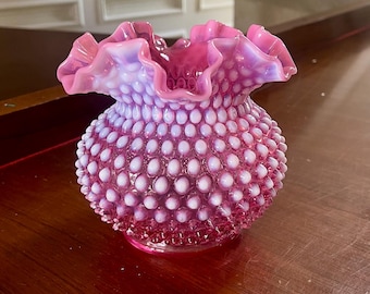 Vintage Fenton Opalescent Cranberry Rose Bowl; Vintage Cranberry
