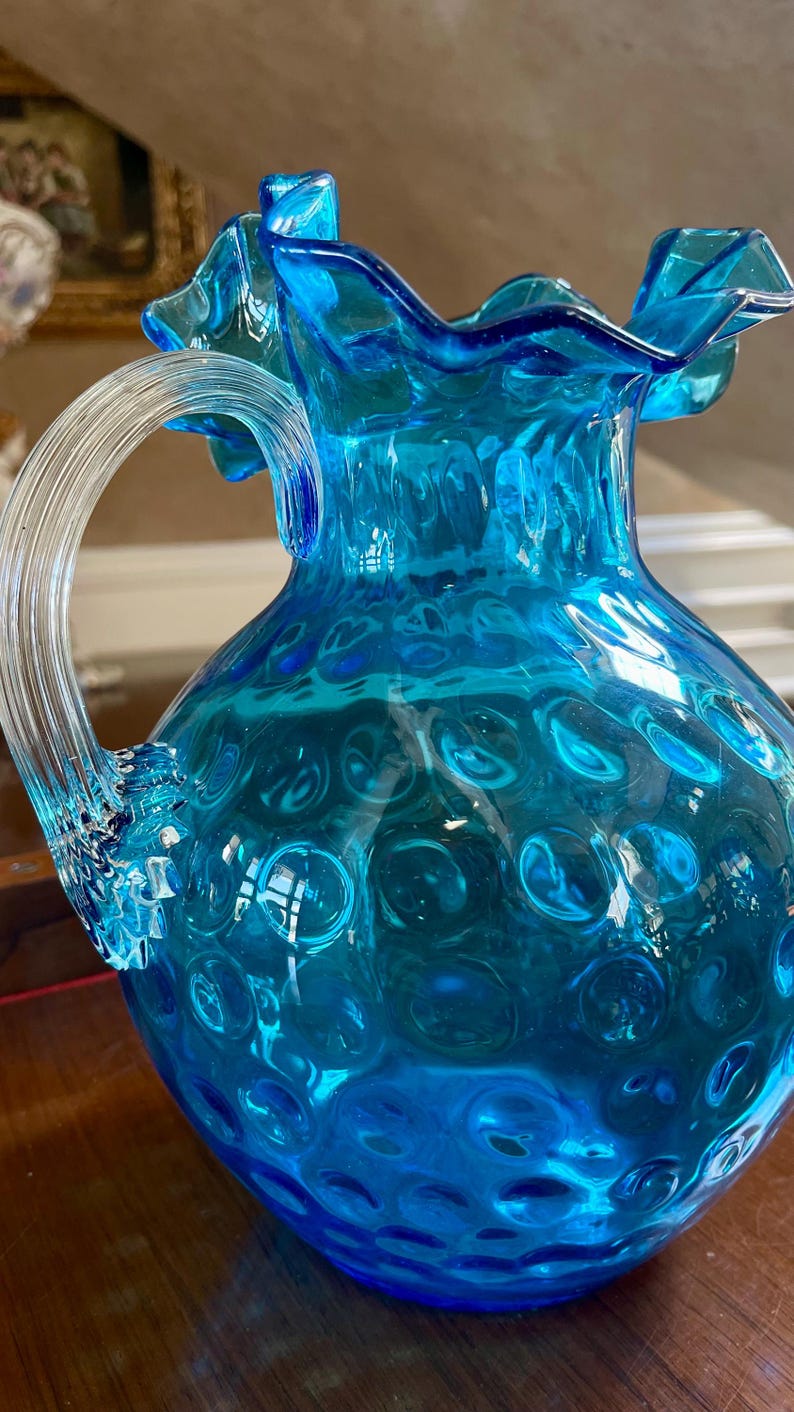 Fenton Ruffled Art Glass Coin Dot Optic Pitcher; Vintage Fenton - Etsy