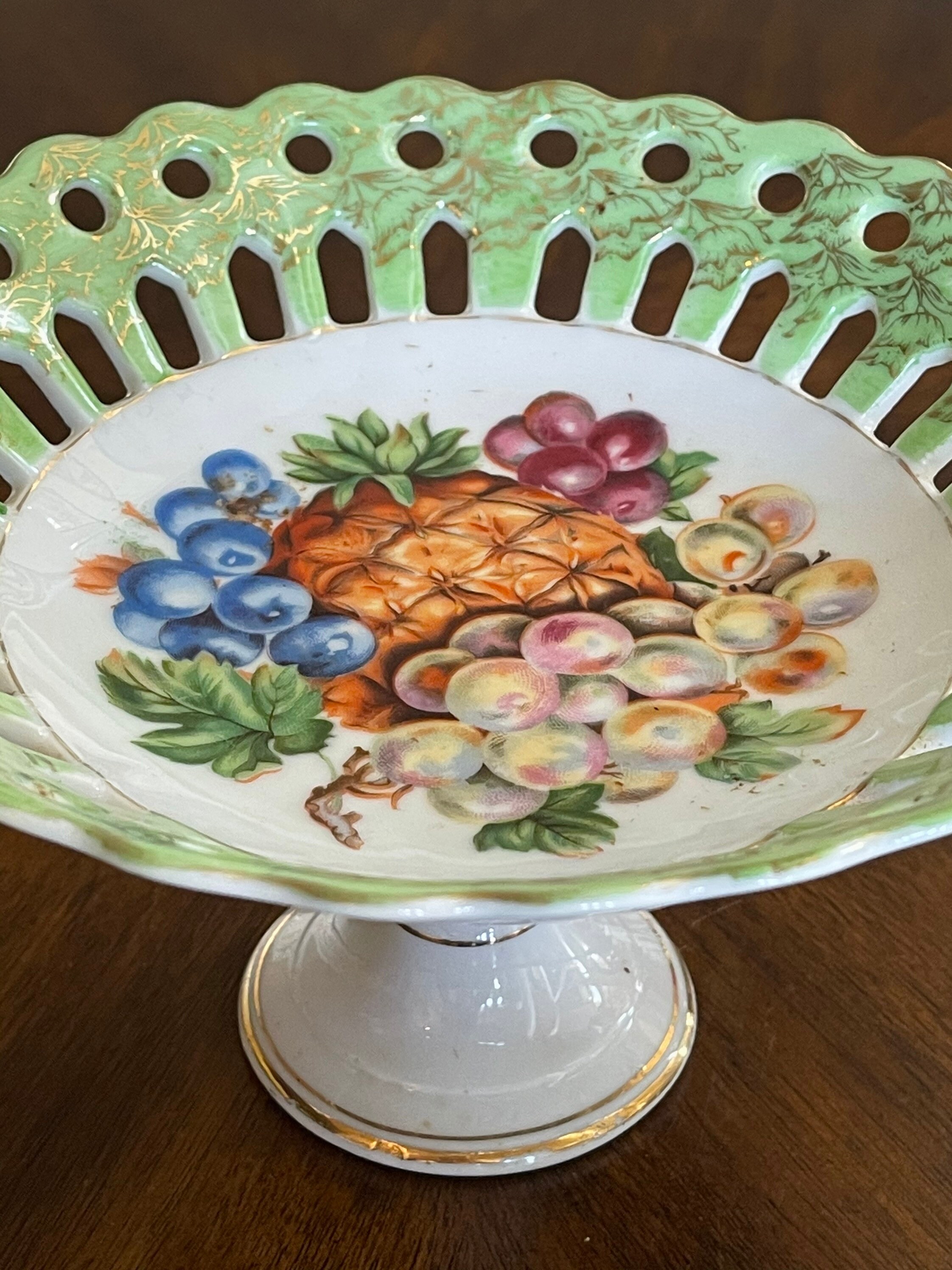 Vintage Porcelain Compote With Fruit Design - Etsy