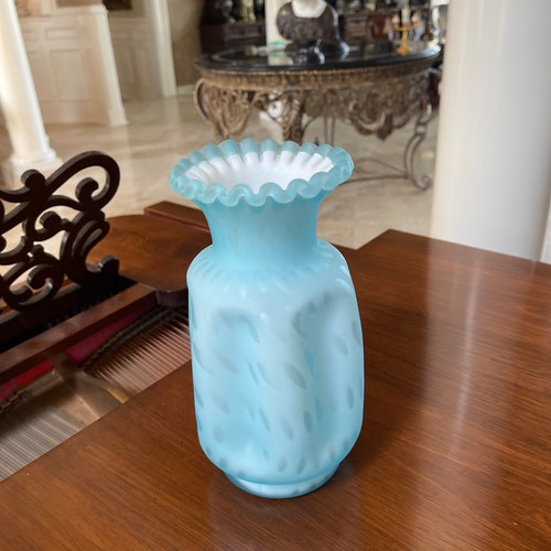 Vintage Fenton Blue Satin shops Glass Bubble Optic 8.5” Vase; Rare Fenton Satin Glass