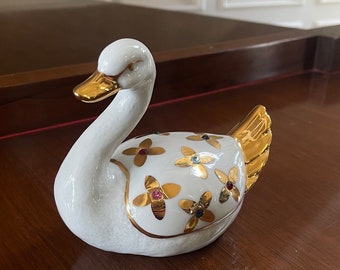 Porcelana Capodimonte Kryształy Swarovskiego Łabędź Wyprodukowano we Włoszech