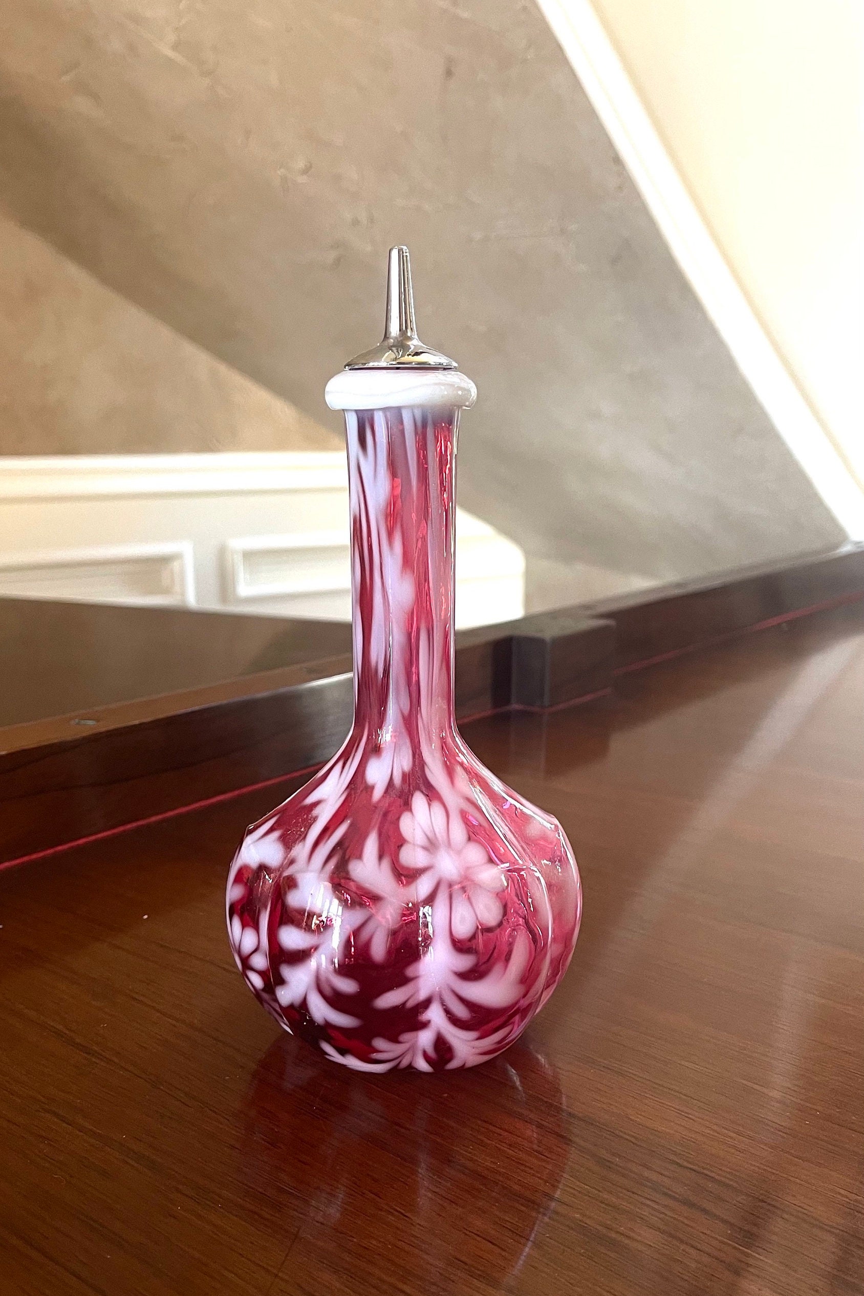 Fenton Daisy & Fern Cranberry Opalescent Barber Bottle - Etsy