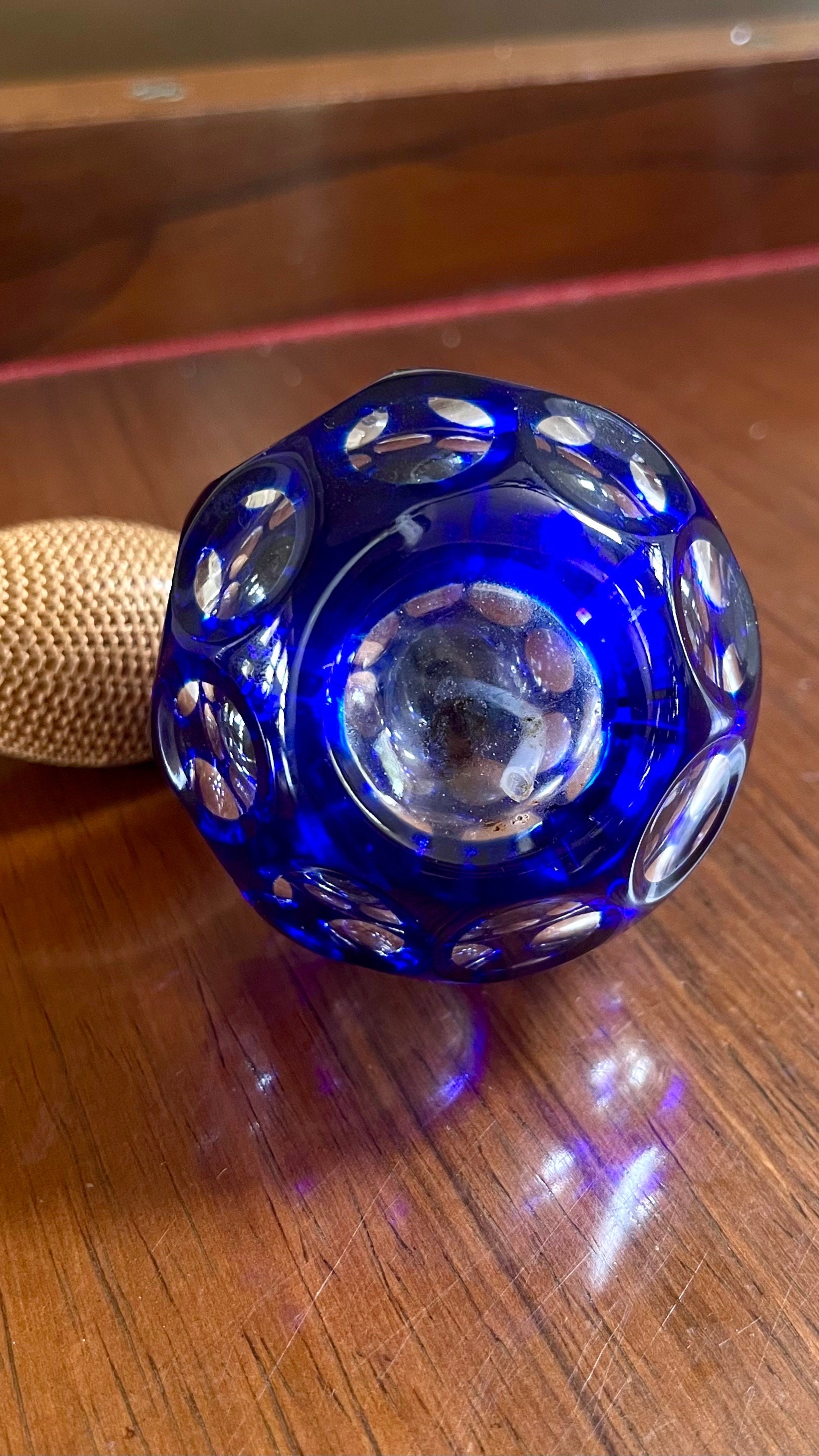 ハンドカットクリスタルコバルトブルーカットクリア香水瓶; ボヘミア