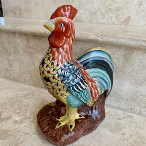 Colorful Porcelain Rooster Figurine