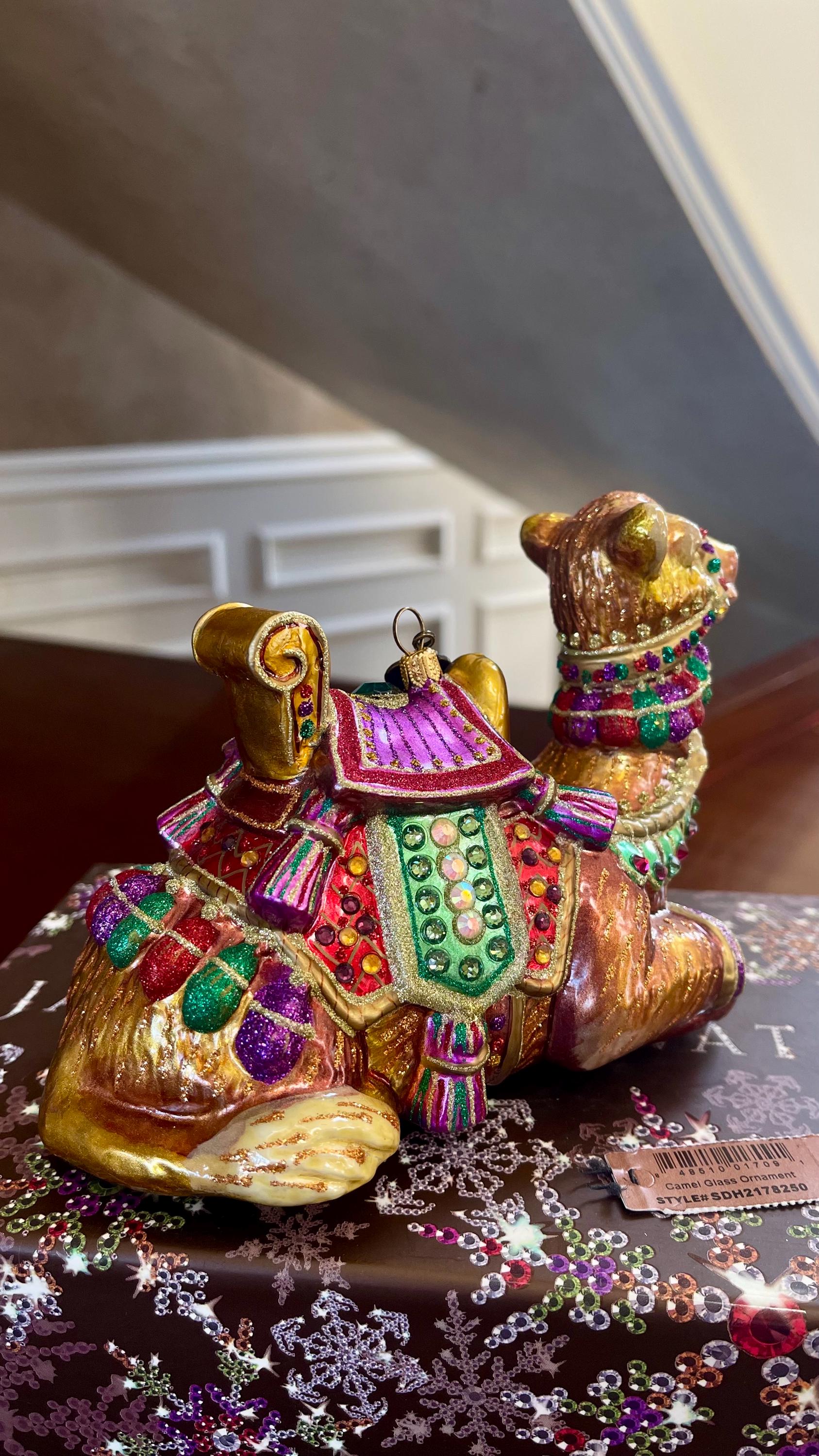 Jay Strongwater Camel Ornament Hand Blown Glass and Hand Painted