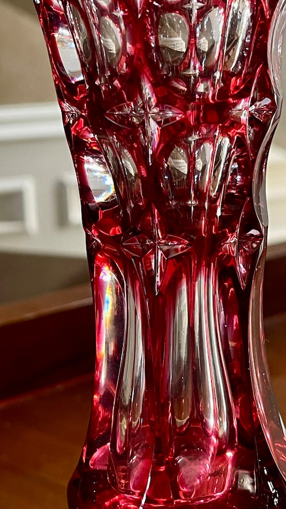 Hand Cut German Lead Crystal Cranberry Cut to Clear Flower Vase - Etsy