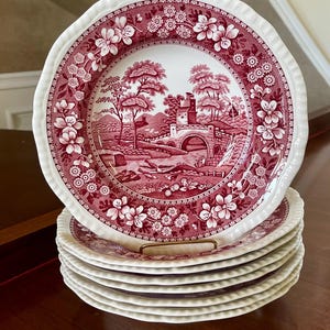 Spode Pink Tower Set of 4 Large Rim Soup Bowls Made in England