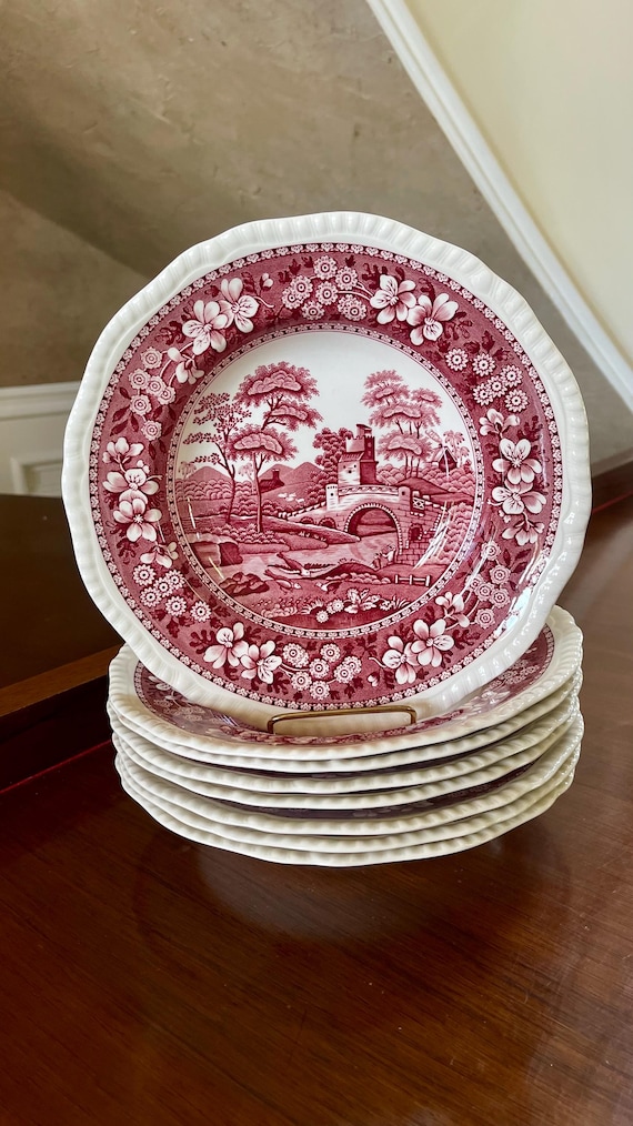 Spode スポード ビリングスレイローズ レース型押し ボウル ６枚 Spode Pink Tower Set of 4 Large Rim Soup Bowls Made in England - Etsy