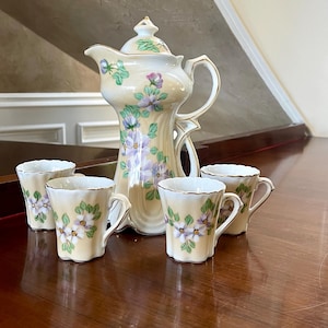 Elegant Vintage Porcelain Tea Set; Victorian Style Chocolate Set