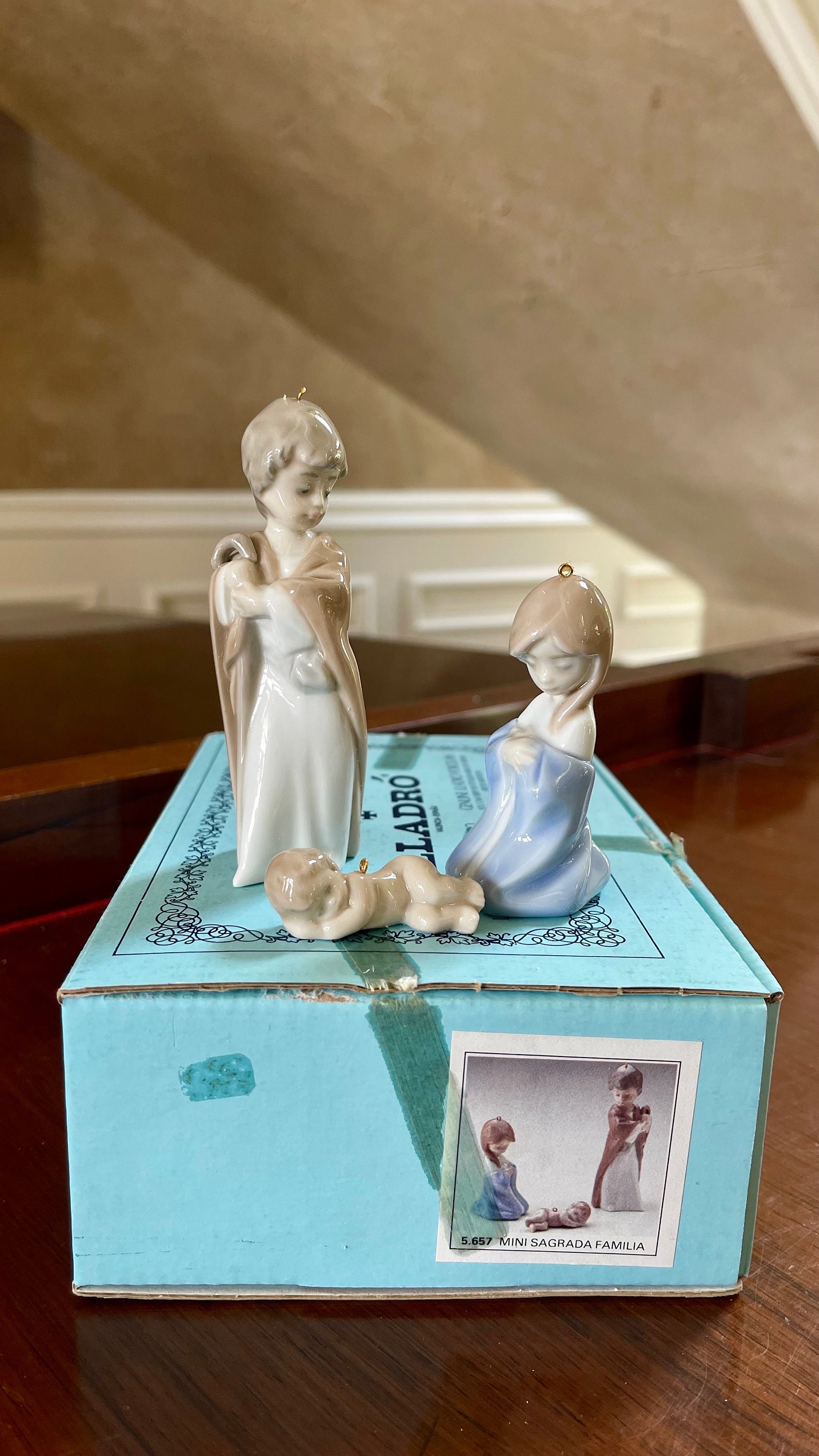 Lladro Mini Mary, Joseph and Baby Jesus Christmas Ornaments Set of