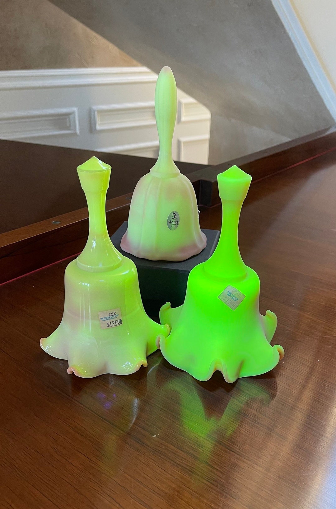 Lot of 3 Fenton Uranium Glass Bells Fenton Glass Bell Etsy