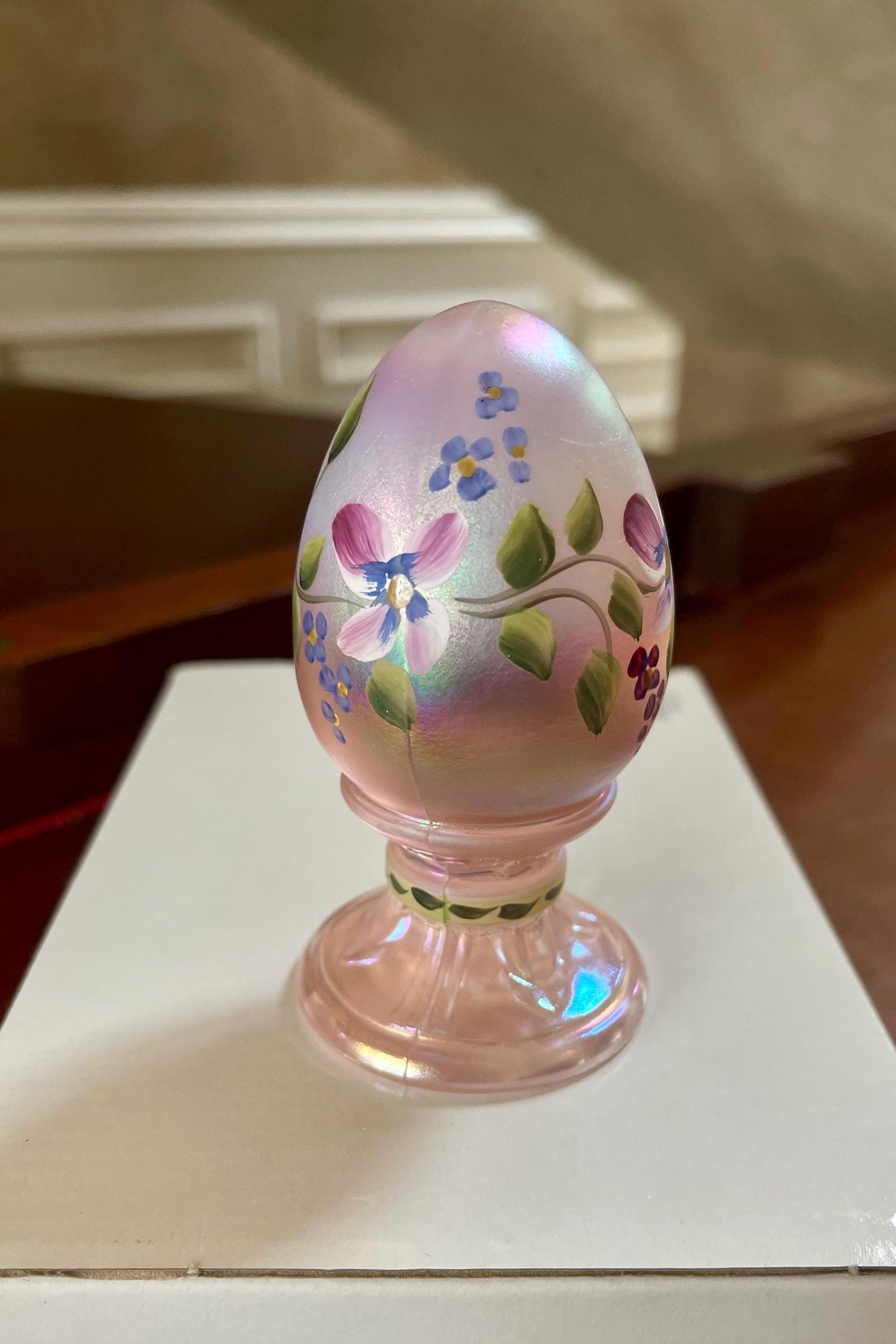 Fenton Hand Painted Iridescent Glass Egg - Etsy