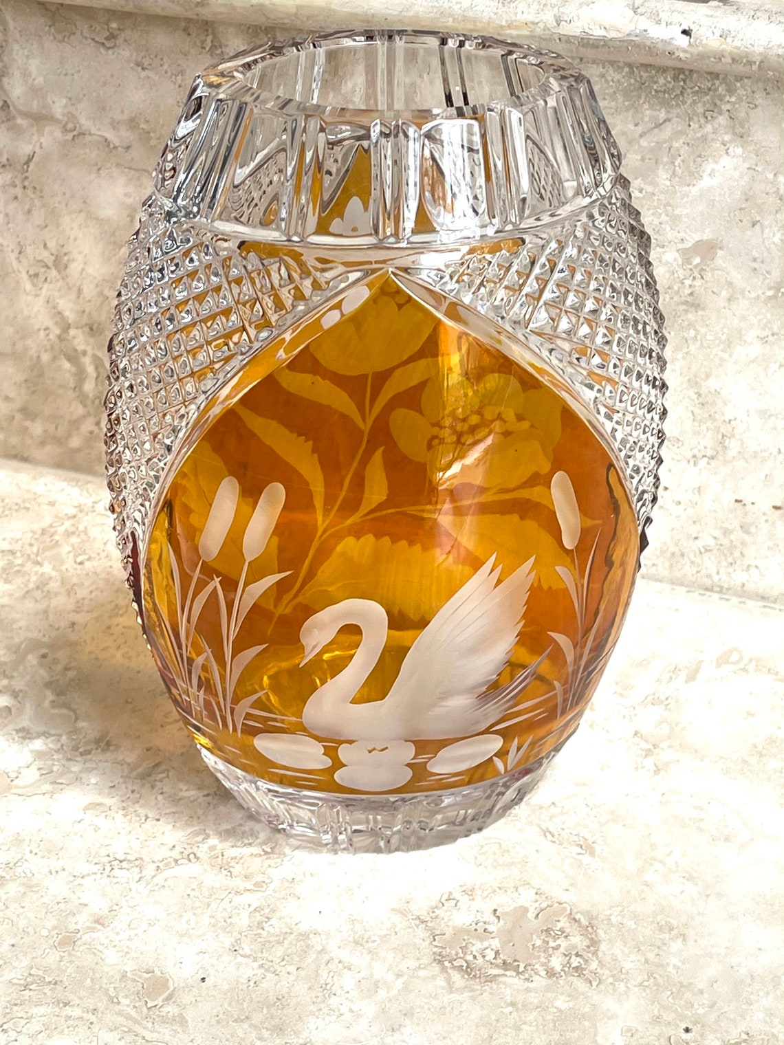 Hand Cut Lead Crystal Swan Vase by Julia Crystal Poland | Etsy