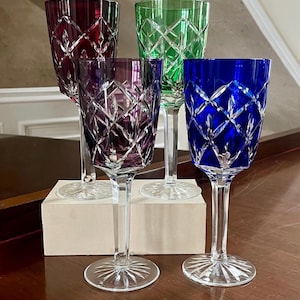 Set of 4 Wine Glasses Color Cut to Clear; Made By Crystal Clear