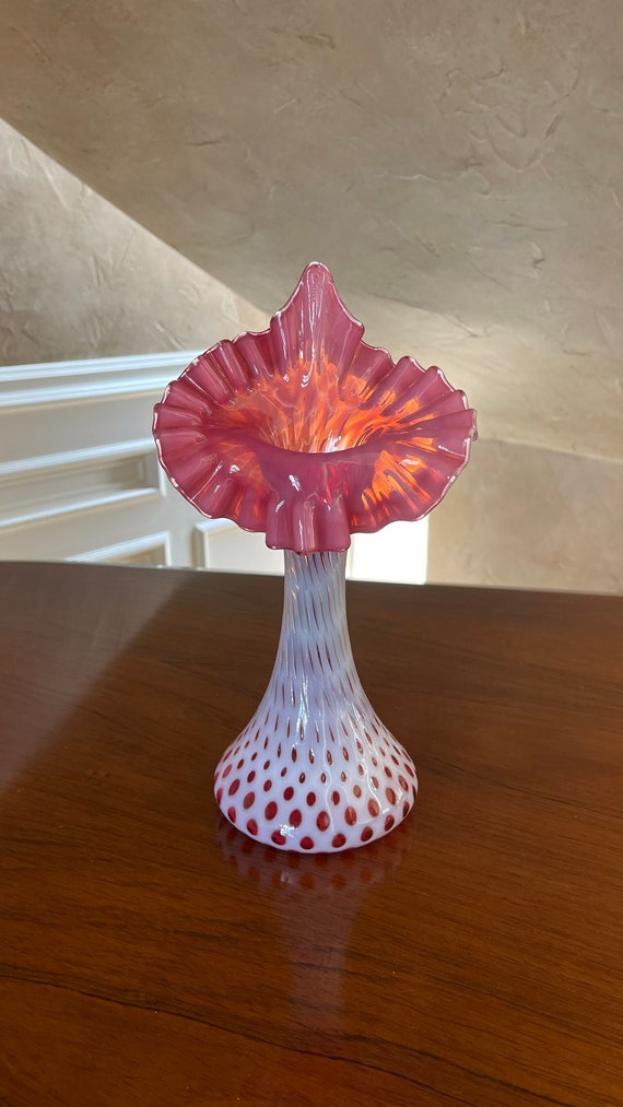 Fenton Cranberry Opalescent Stretch Glass Jack in the Pulpit Vase