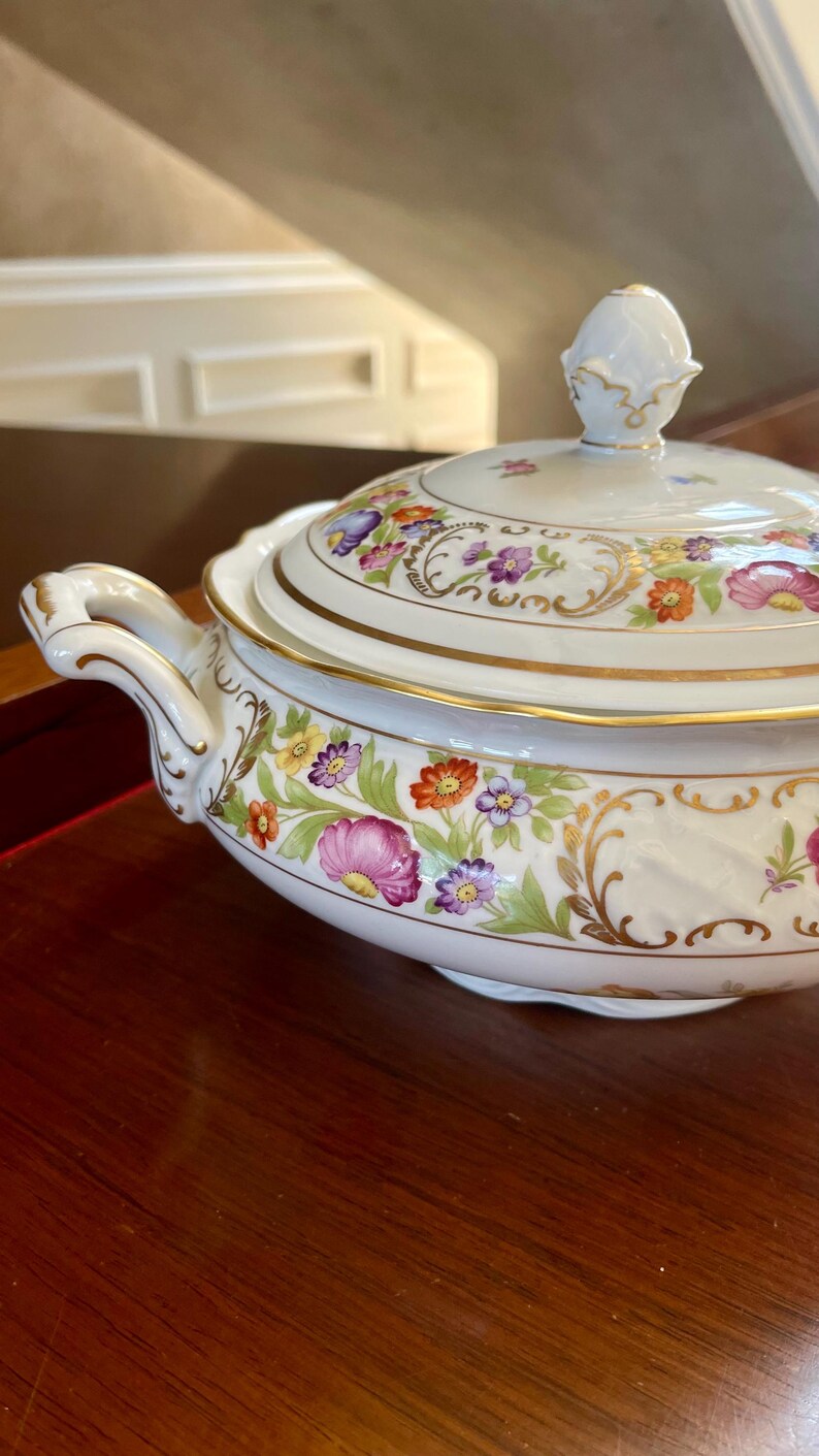 Schumann Bavaria Empress Dresden Flowers Round Covered Vegetable Bowl ...