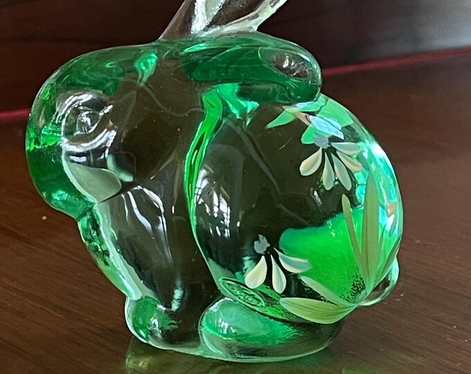 Fenton Glass Green Hand Painted Chubby Bunny Rabbit Figurine ...