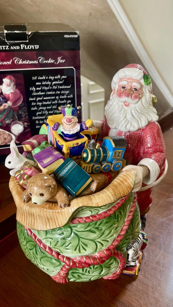 Fitz & Floyd Old Fashioned Christmas Santa Cookie Jar Mint