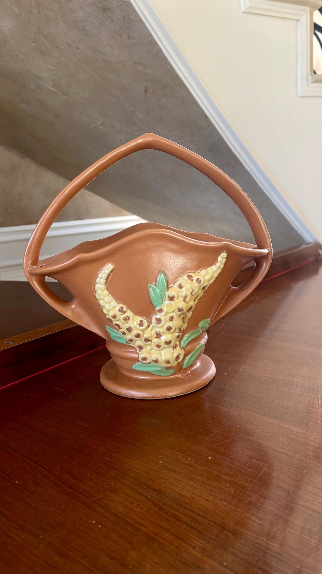 柴田陶器 洋風磁器 透かし彫り女神耳付薔薇花瓶 高25cm金彩染付 昭和装飾花器 Vintage Roseville Pottery Brown Foxglove 375-12” Basket - Etsy