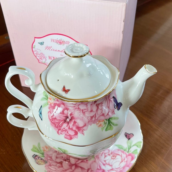 Théière Royal Albert Miranda Kerr « Tea For One » ; Théière anglaise Friendship neuve en boite