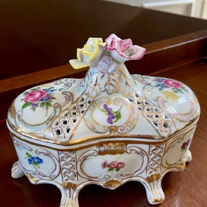 Vintage Dresden Style Porcelain Covered Box; Victorian Style Porcelain