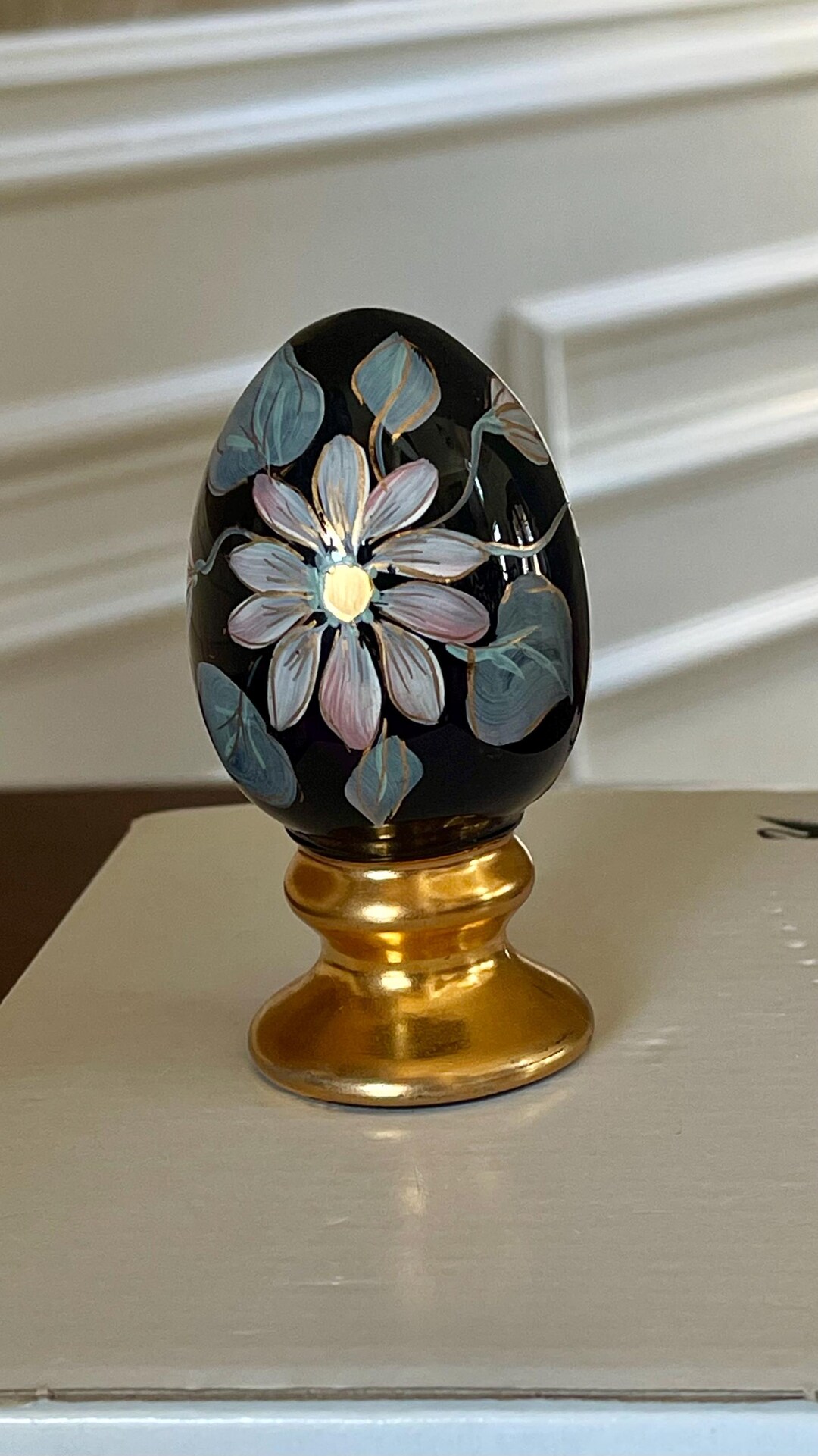 Fenton Black Glass Hand Painted Limited Edition Egg 1100/2500 - Etsy