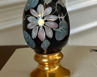 Fenton Black Glass Hand Painted Limited Edition Egg 1100/2500 - Etsy