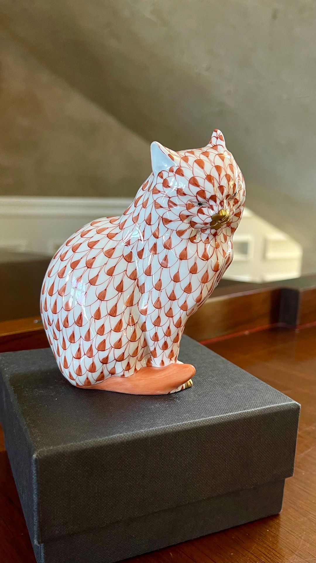 Herend Hungary Sitting Cat Rust Fishnet; Herend Animal Figurine - Etsy