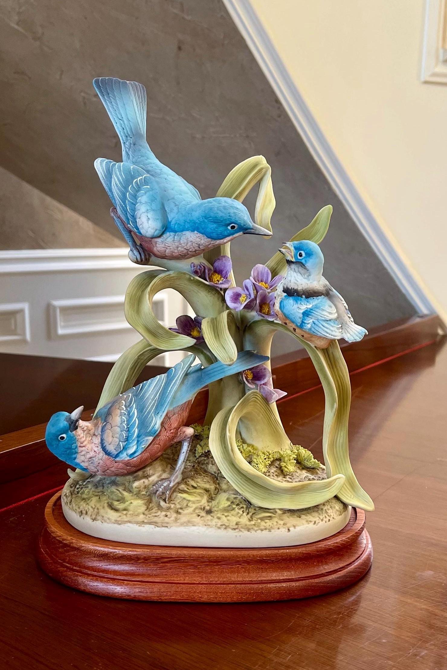 Andrea by Sadek 12” Blue Bird Family Figurine With Wooden Base - Etsy