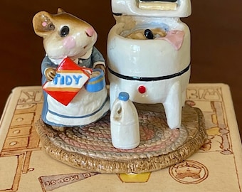 Micro Christmas Mouse Angel Figurine, Wee Forest Folk MINI