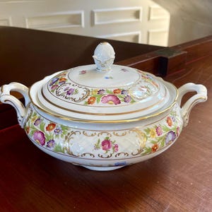 Schumann Bavaria Empress Dresden Flowers Round Covered Vegetable Bowl ...