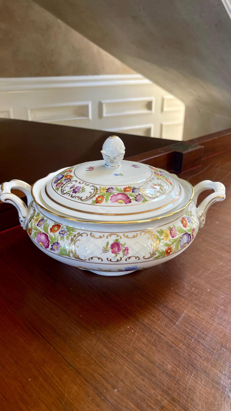 Schumann Bavaria Empress Dresden Flowers Round Covered Vegetable Bowl ...