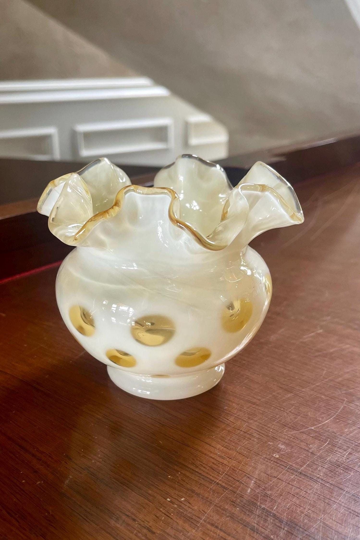 Fenton Glass Honeysuckle Coin Dot Optic Small Rose Bowl - Etsy