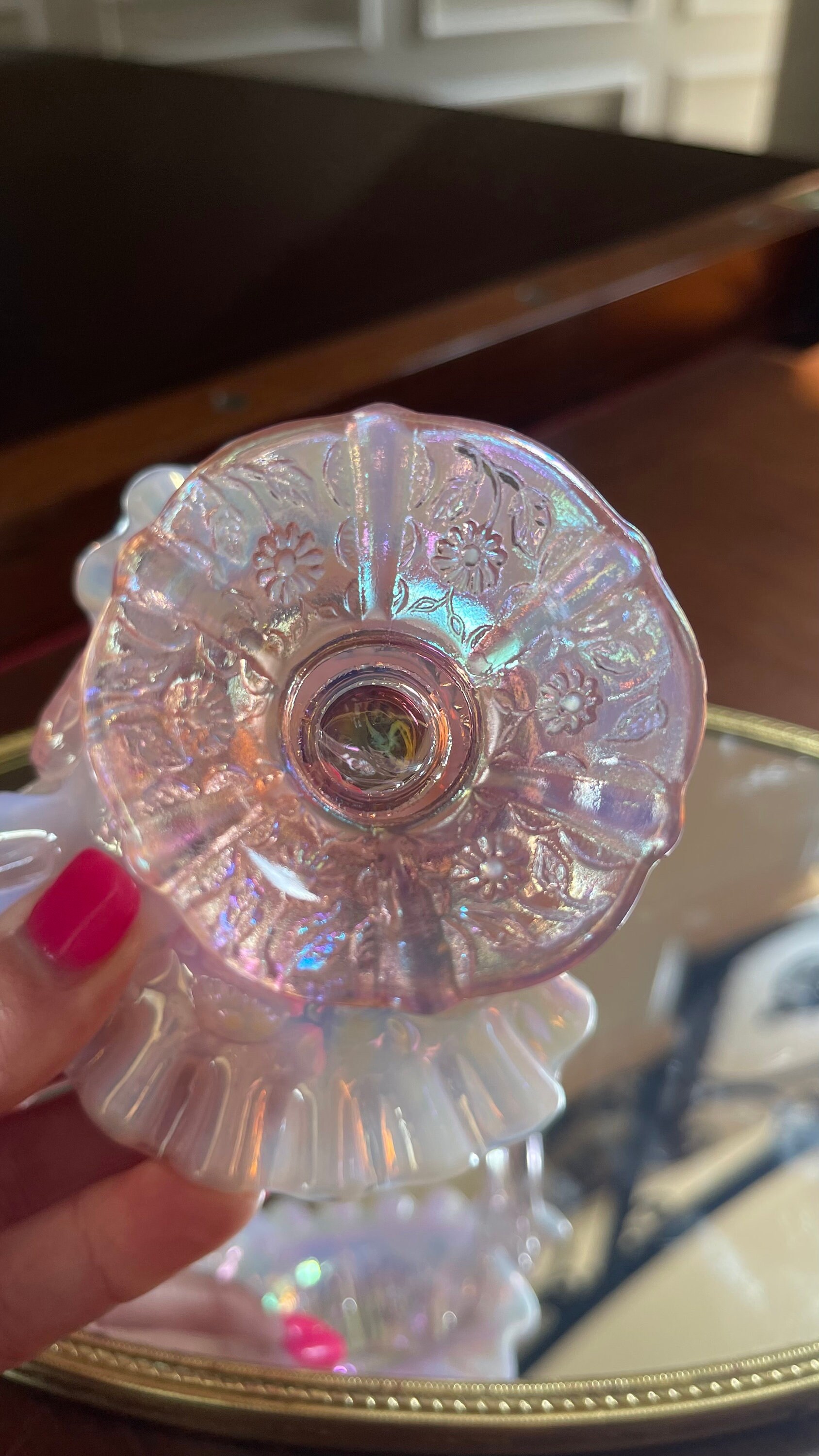 フェントン アート グラス ピンク 虹色 ミニチュア 5.5 インチ