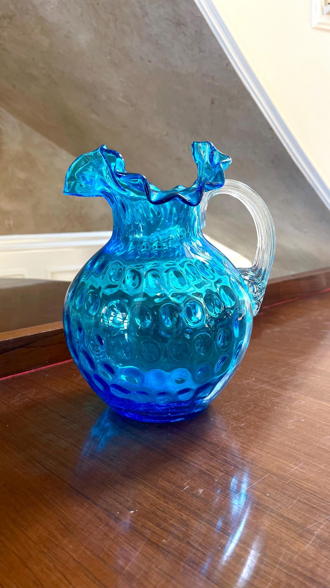Fenton Ruffled Art Glass Coin Dot Optic Pitcher; Vintage Fenton - Etsy