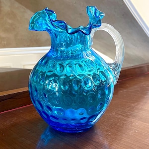 Fenton Ruffled Art Glass Coin Dot Optic Pitcher; Vintage Fenton