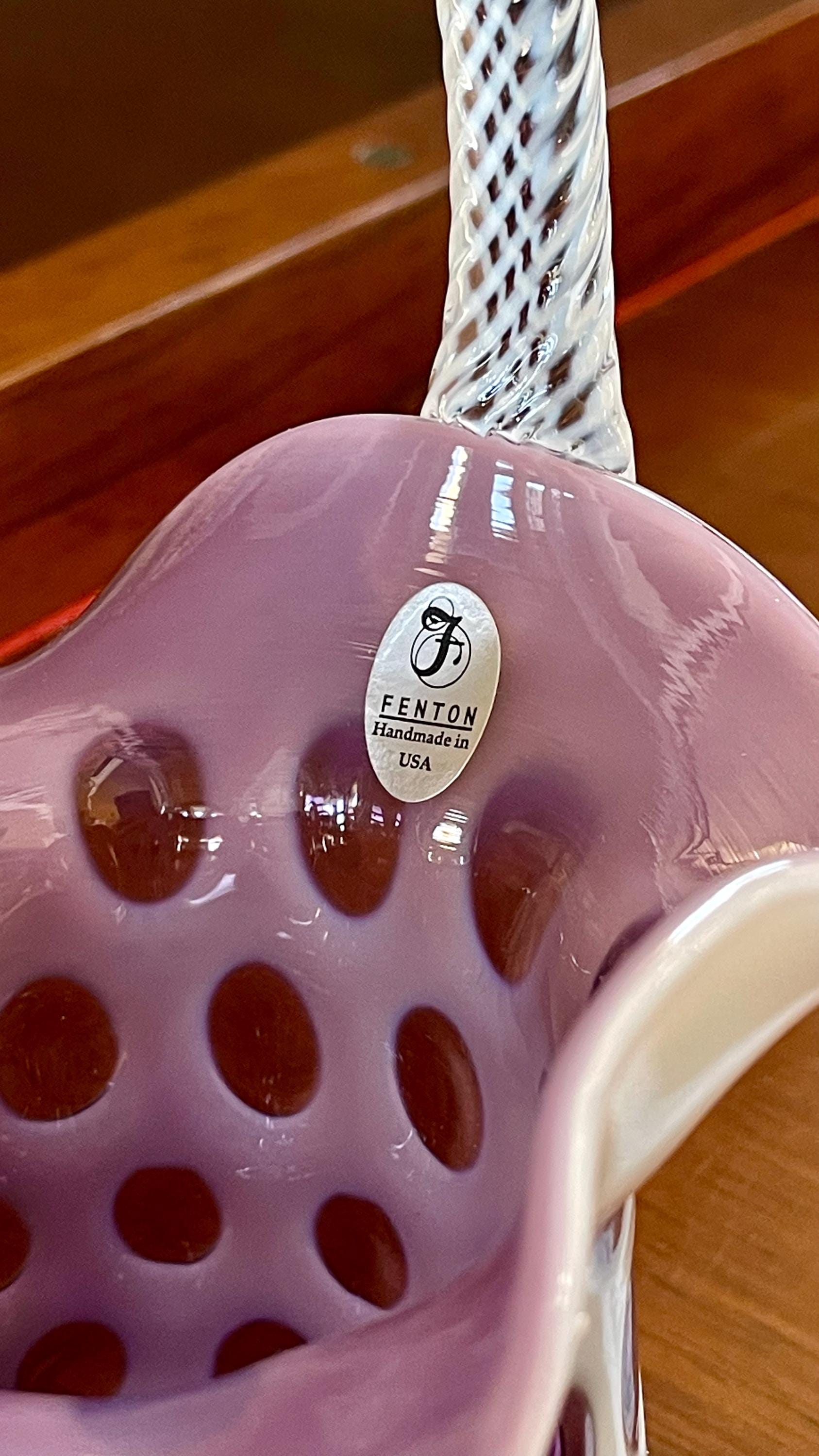 レア！オールドフェントン コインドット fentonバスケット アンティーク Fenton Glass Violet Purple Coin Dot Optic Opalescent Basket