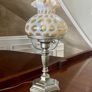 Fenton Honeysuckle Opalescent Coin Dot Optic Electric Lamp